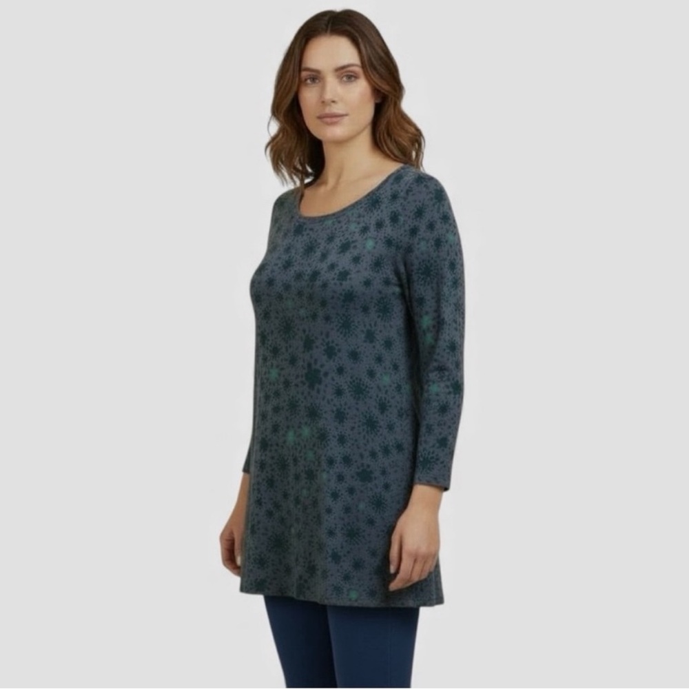 LOGO by Lori Goldstein Teal Patterned Tunic Blouse   NWOT    size XS